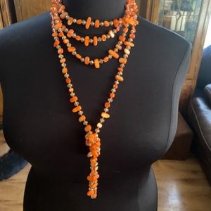 Orange Polished Stone Effect Beaded Necklace Set 2 Pieces